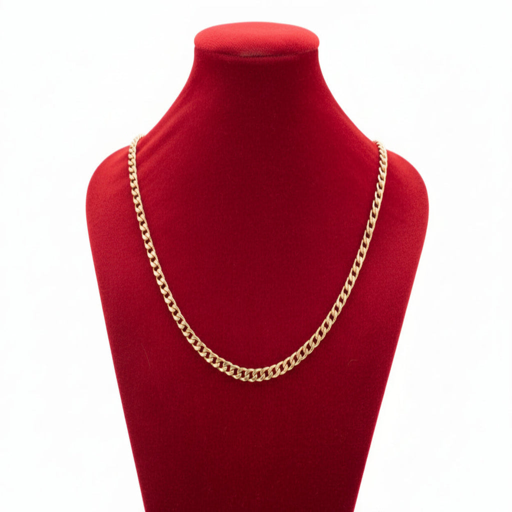 Gold chain necklace on a black mannequin bust with Xuping Jewelry branding.
